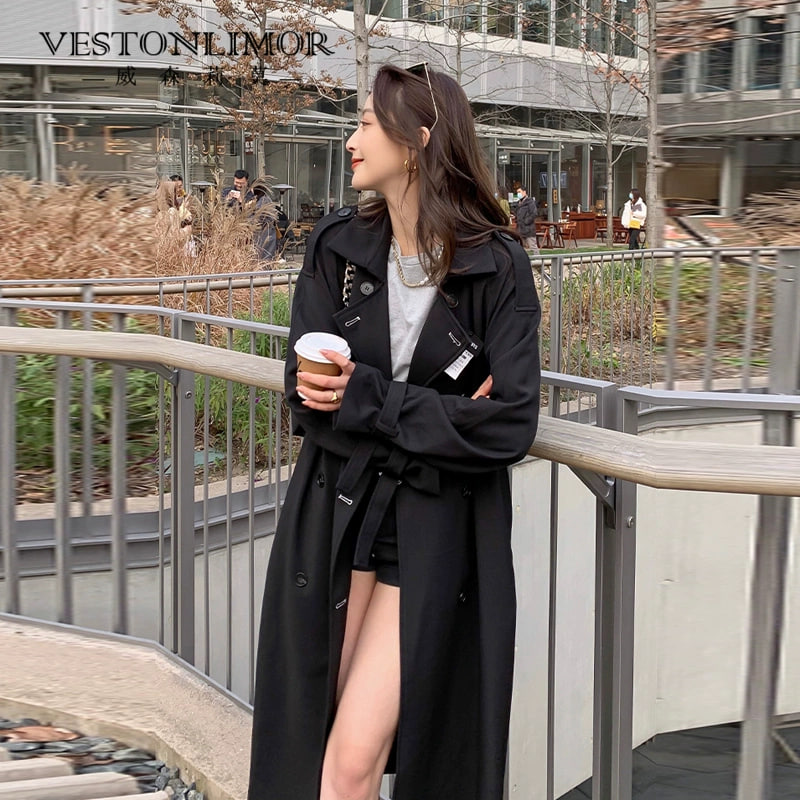 威森莉莫风衣女外套春秋新款韩系百搭中长款小个子设计感大衣系带