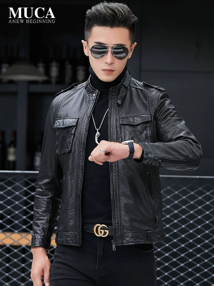 海宁皮衣男士真皮机车服短款骑行皮夹克秋装羊皮外套男式2024新款